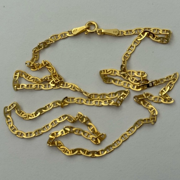 925 Silver 19.75” 3mm marine necklace 18k yellow gold plated unisex